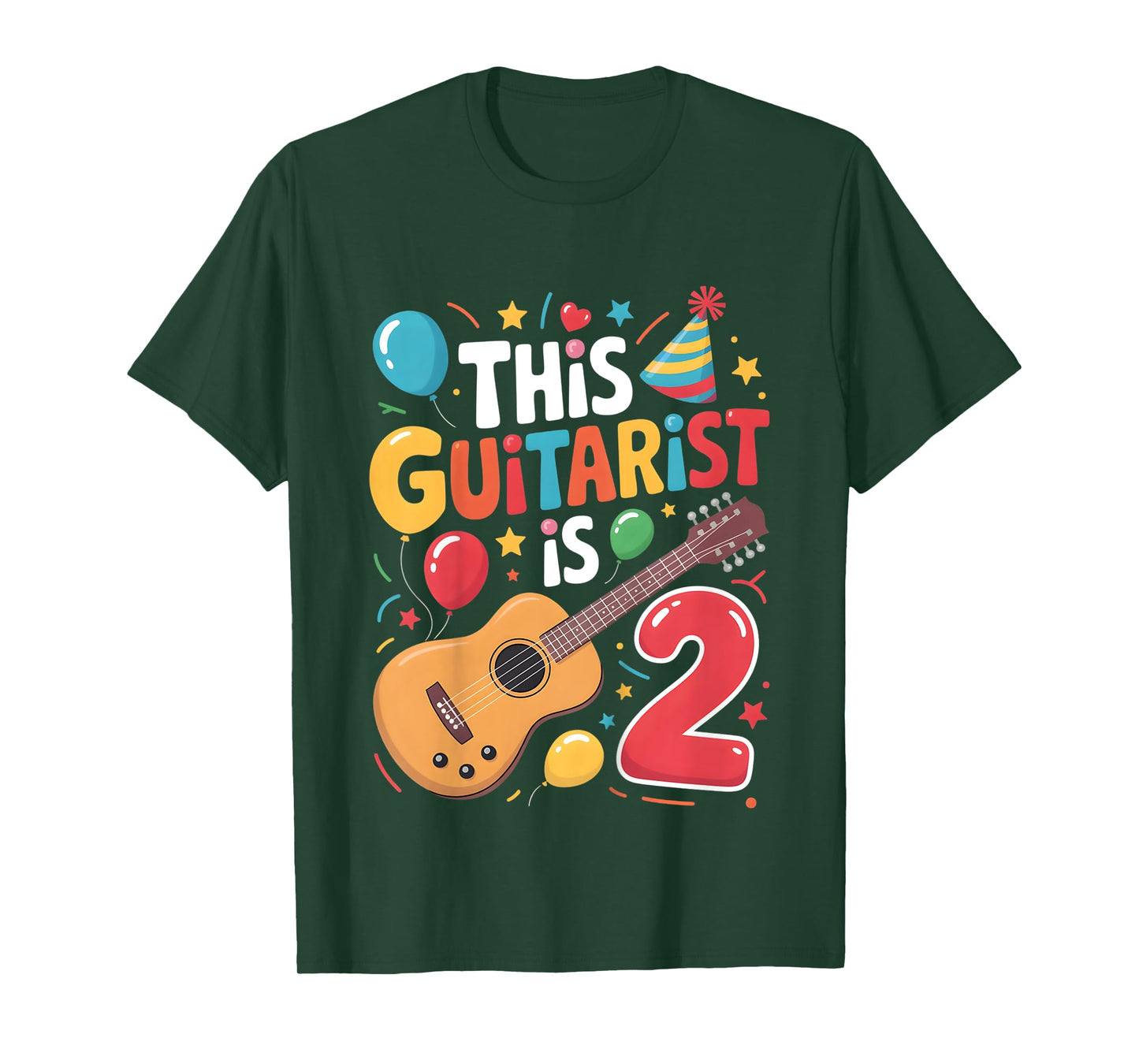 Kids Guitar 2nd Birthday Guitarist Theme Party Second 2 Years Old T-Shirt