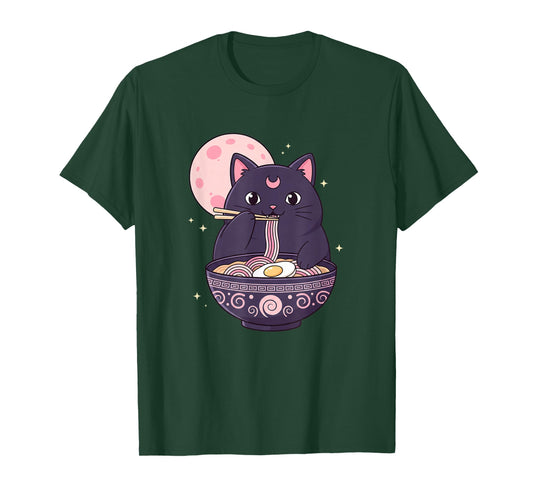 Anime Kawaii Cat Ramen, Moon Neko Eating Ramen Cute T-Shirt