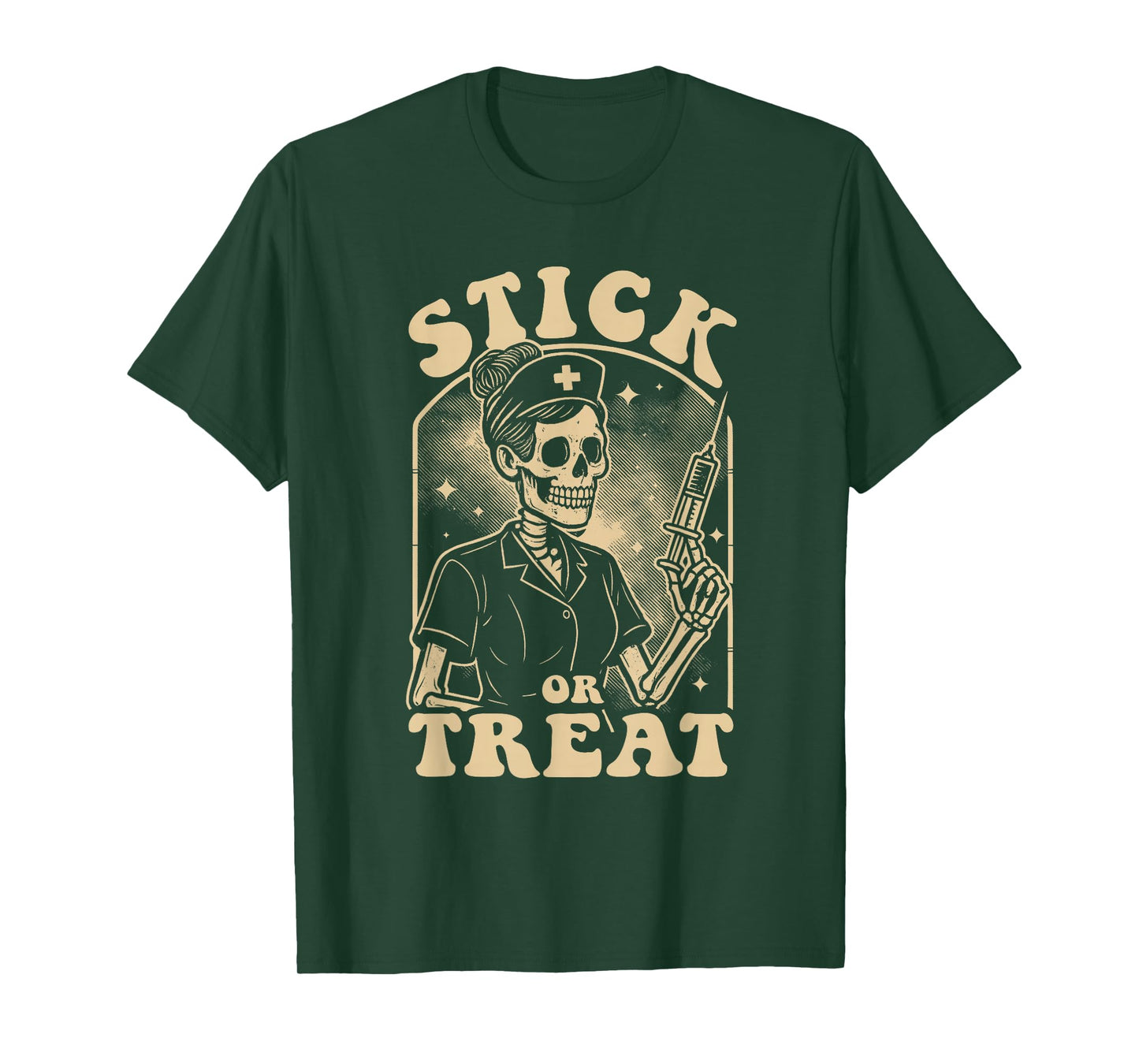 Stick or Treat Funny Halloween Nurse Pun RN Skeleton Women's T-Shirt