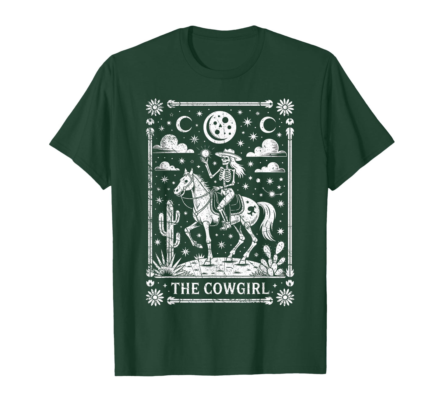Skeleton Cowgirl Riding Horse Tarot Card Gothic Halloween T-Shirt