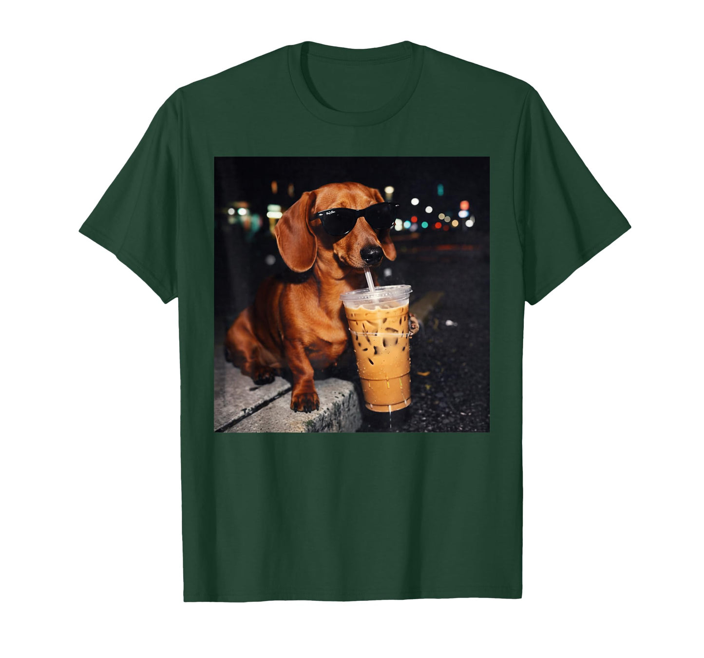 Funny Dachshund Drinking Iced Coffee Lover Humor T-Shirt
