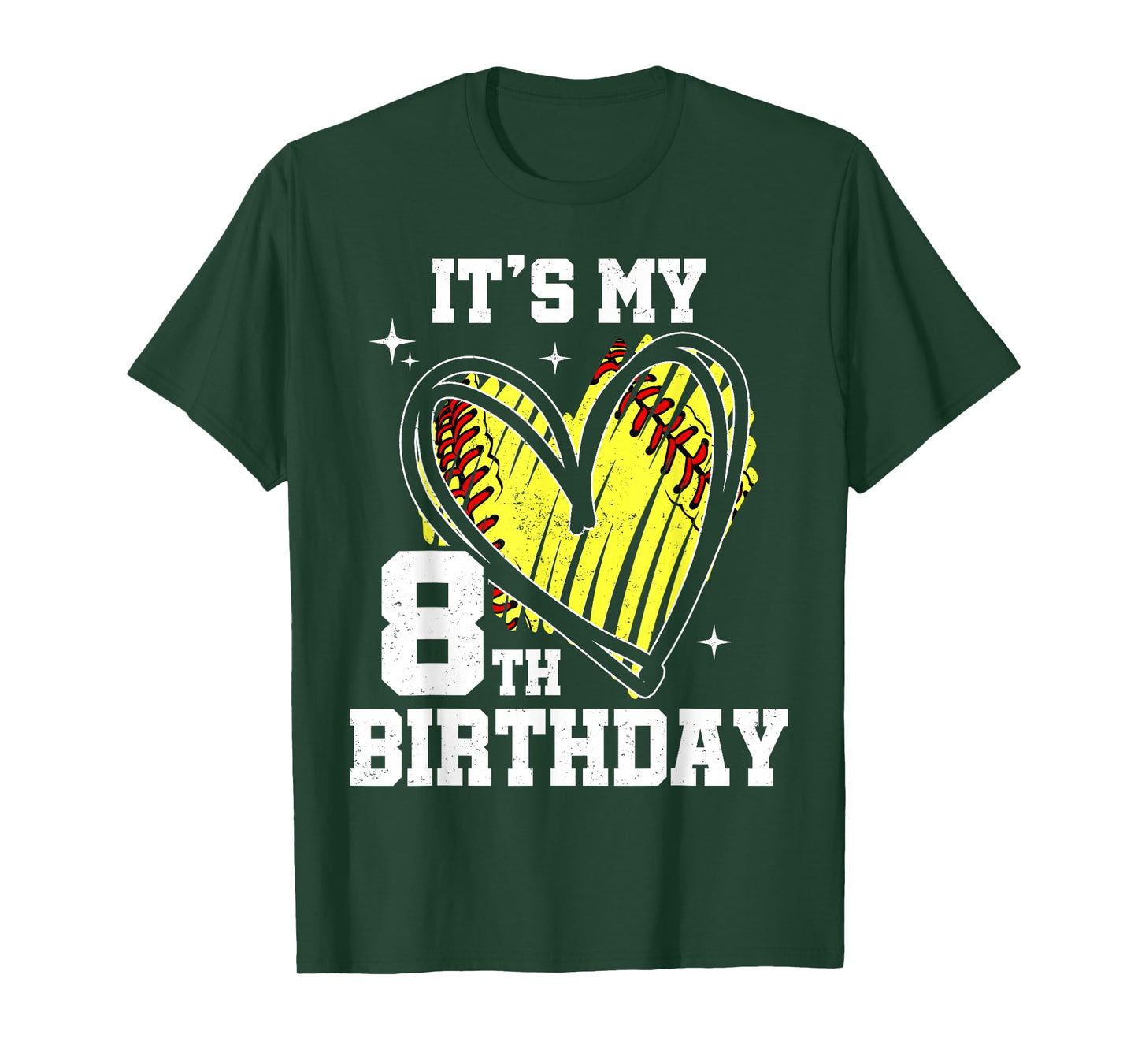 It's My 8th Birthday Softball Heart 8 Year Old Birthday T-Shirt