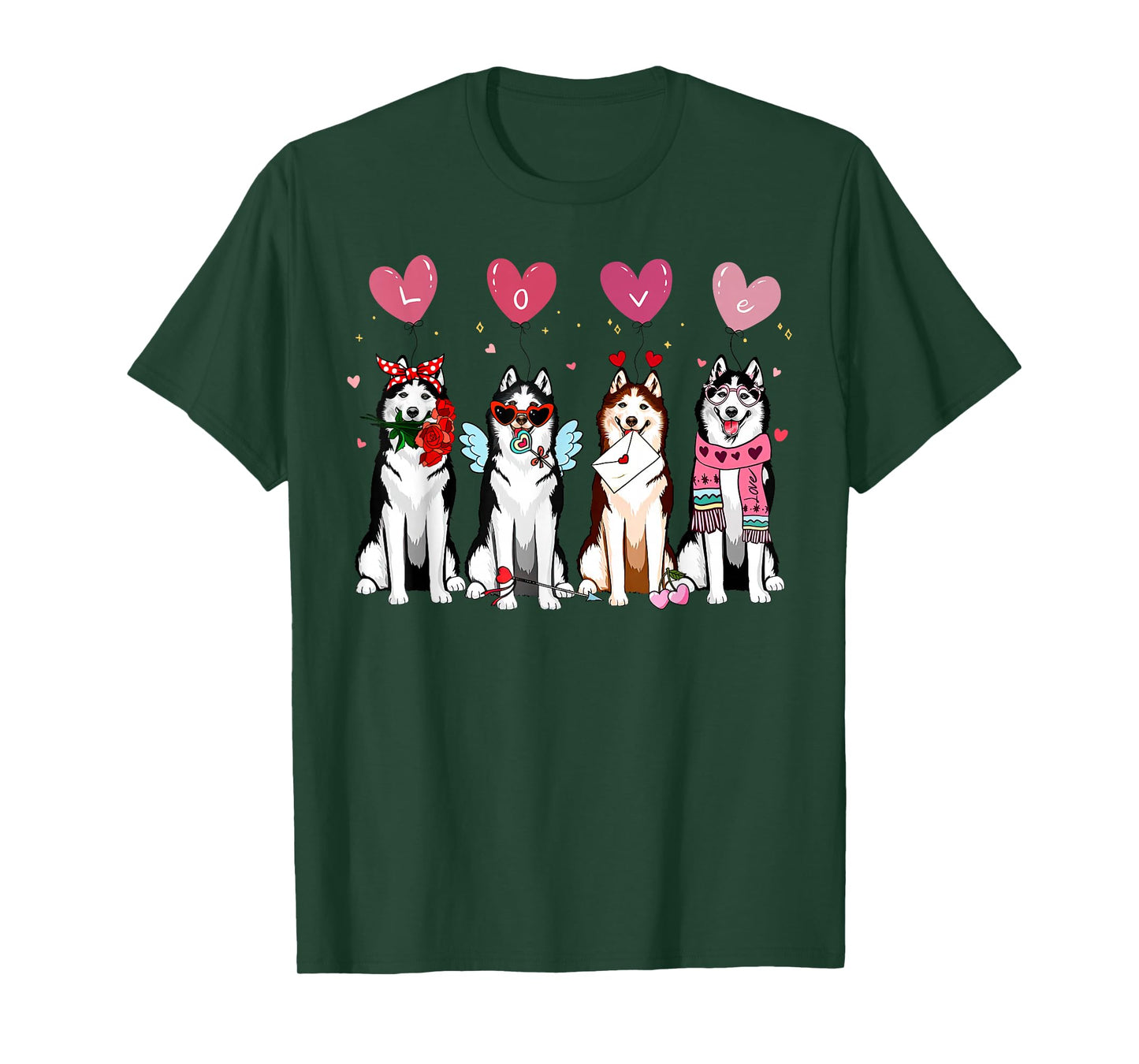 Valentine Siberian Husky Balloon Heart Dog Mom Animal Lover T-Shirt