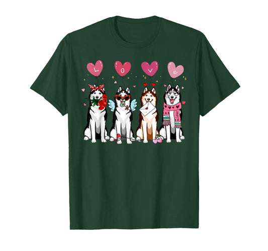 Valentine Siberian Husky Balloon Heart Dog Mom Animal Lover T-Shirt