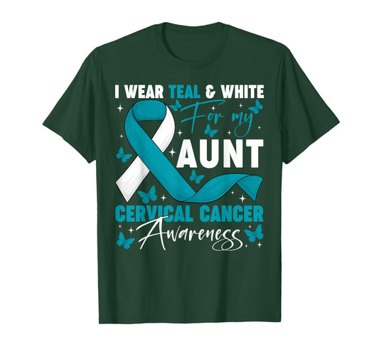 I Wear Teal White for My Aunt Cervical Cancer Awareness T-Shirt