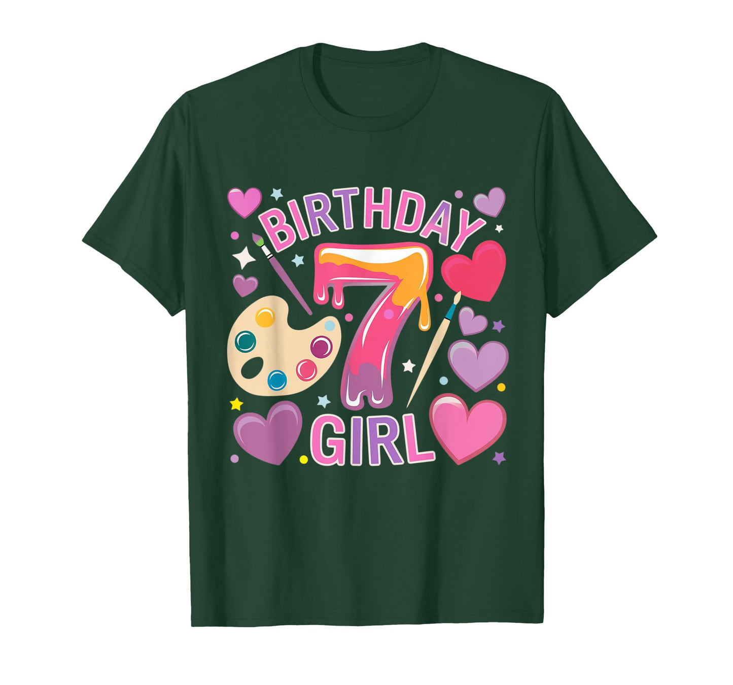 Birthday Girl 7 Year Old Art Painting Party 7th Birthday T-Shirt