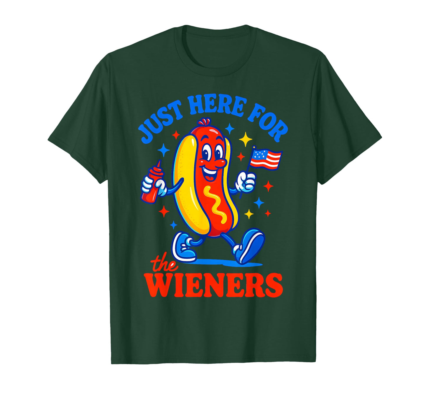 I'm Just Here For The Wieners Funny 4th of July Hot-Dog T-Shirt