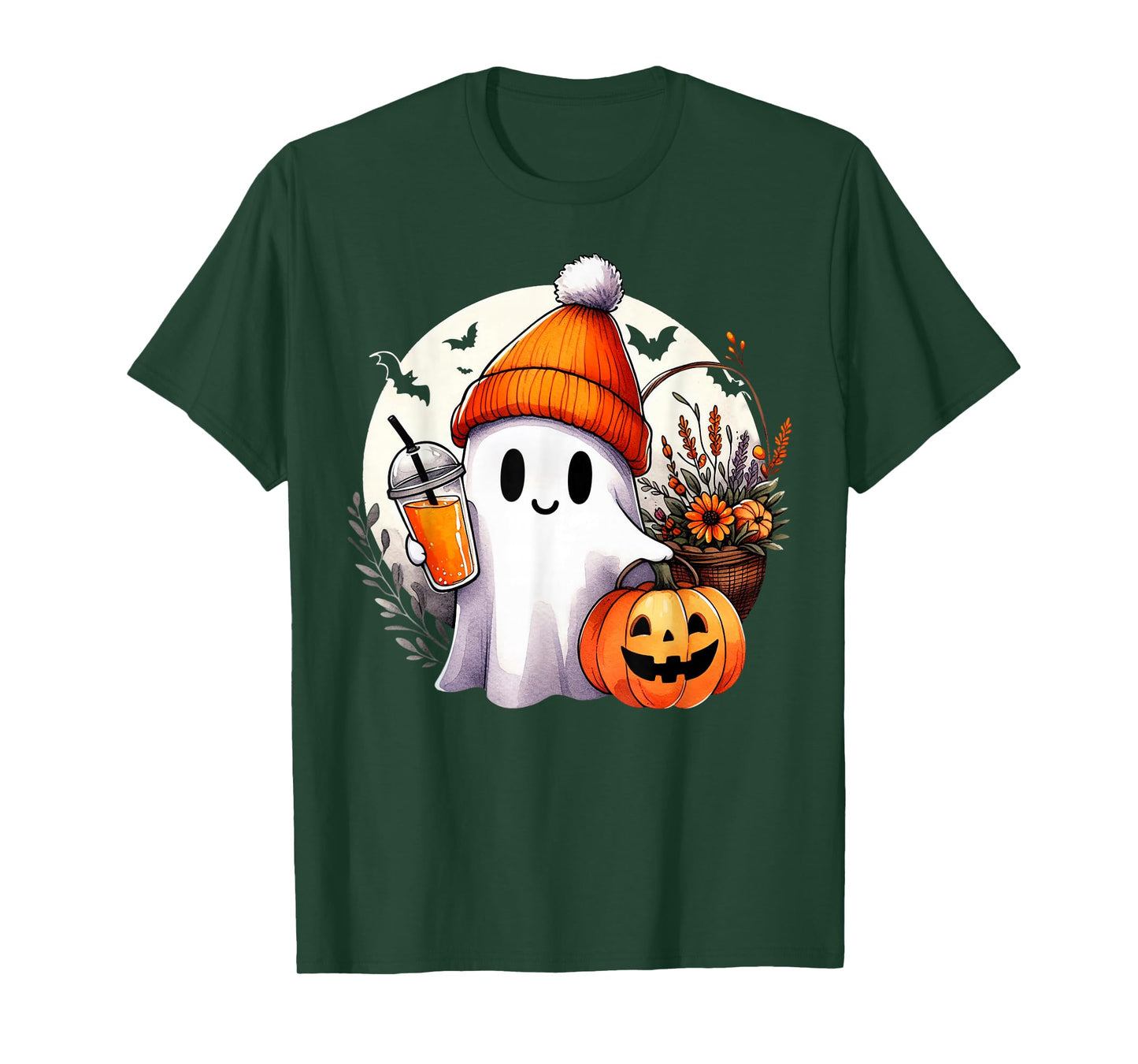 Groovy Ghost Drinking Coffee Halloween Ghost Coffee Lover T-Shirt