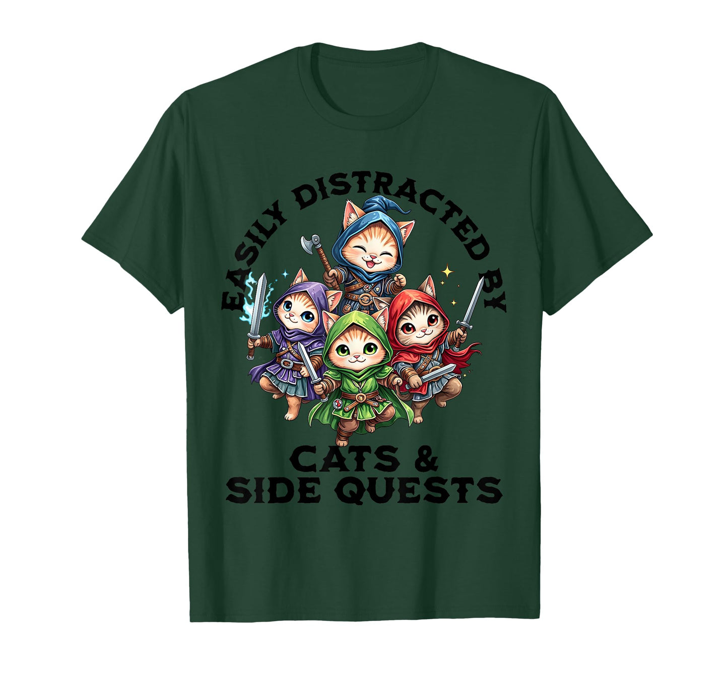 Cats Side Quest Geeky Stuff Funny Cat RPG Gamer Merch Men T-Shirt