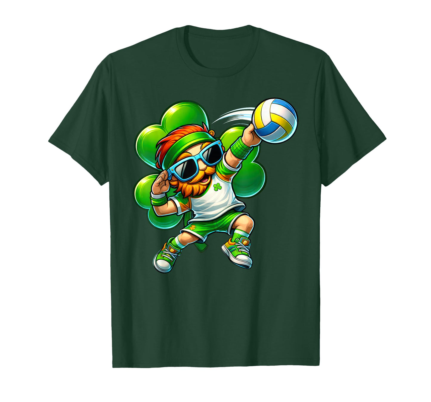 Leprechaun Playing Volleyball Men Kids Boys St Patrick Day T-Shirt