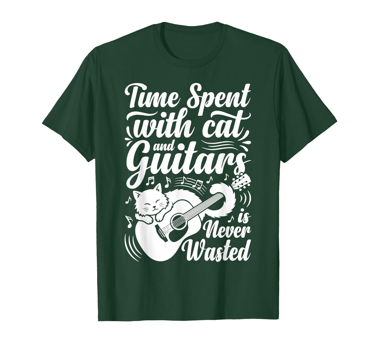 Time Spent with Cats and Guitars is Never Wasted Saying T-Shirt