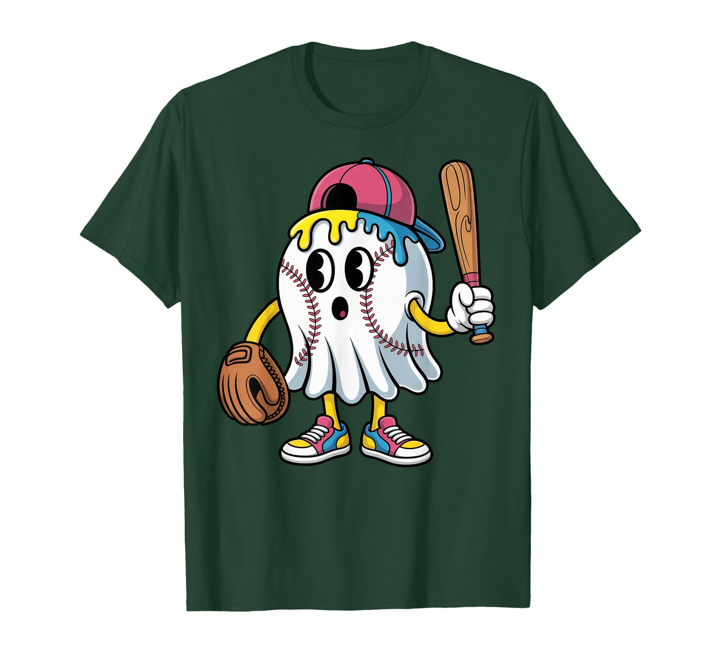 Ice Cream Drip Ghost Baseball Spots Baseball Drip Halloween T-Shirt