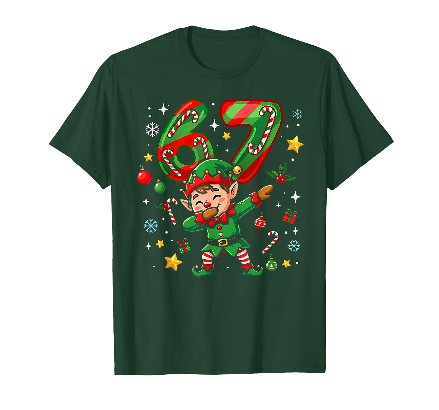 67 Christmas Funny 6 7 Slang Elf Dabbing Kids Boys Dab Xmas T-Shirt