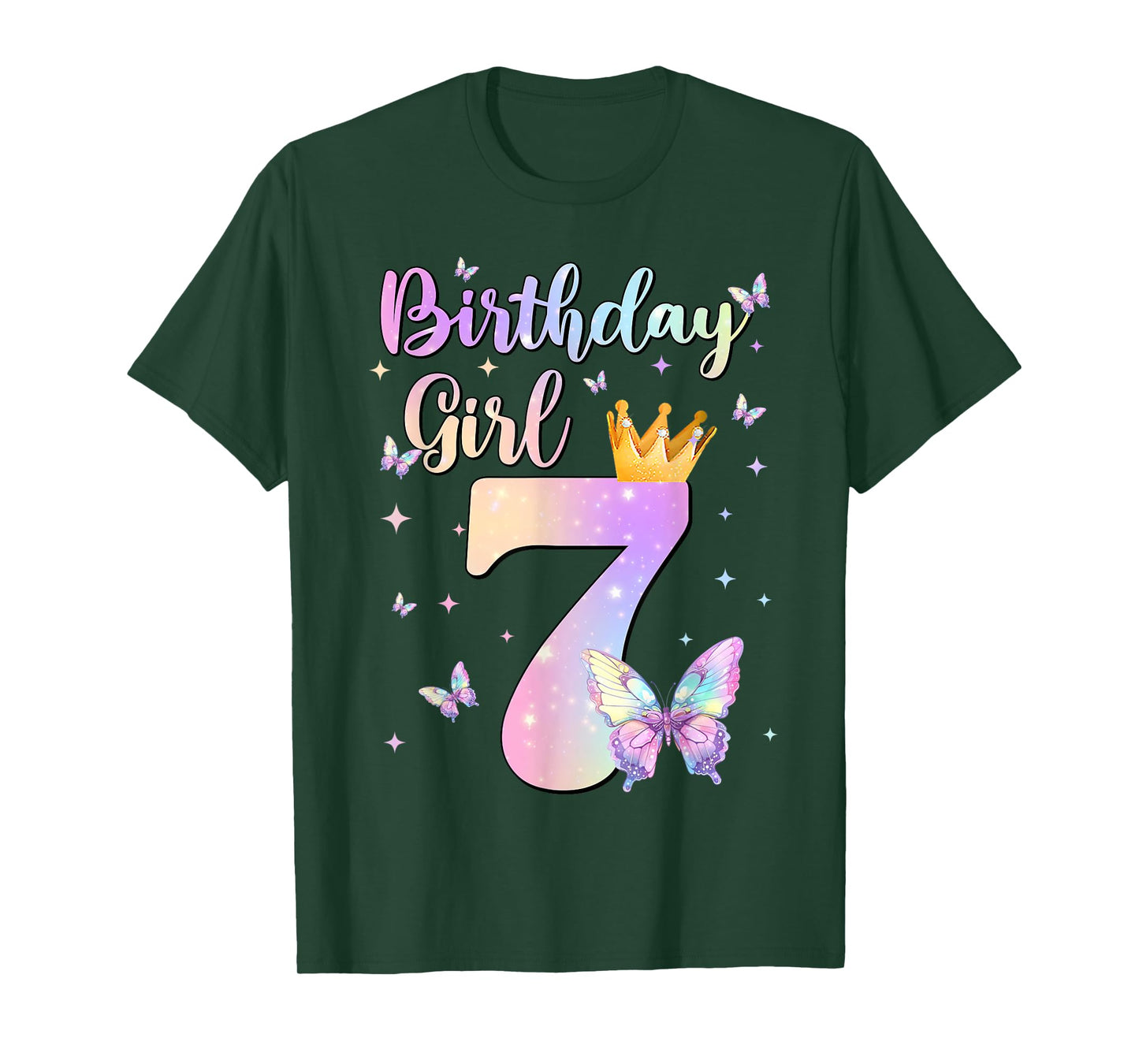 Birthday Girl 7 Year Old Butterfly Theme Party 7th Bday Kids T-Shirt