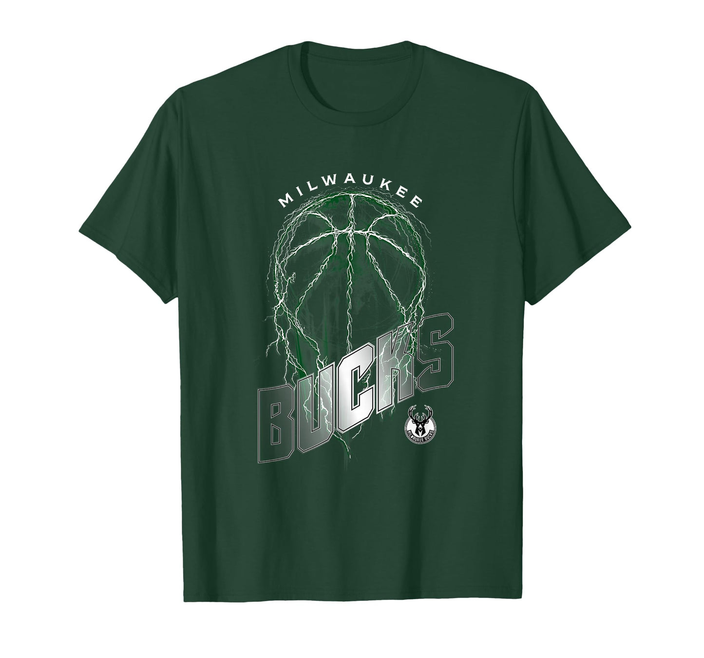 NBA Milwaukee Bucks Lightning Bolt Basketball Logo T-Shirt