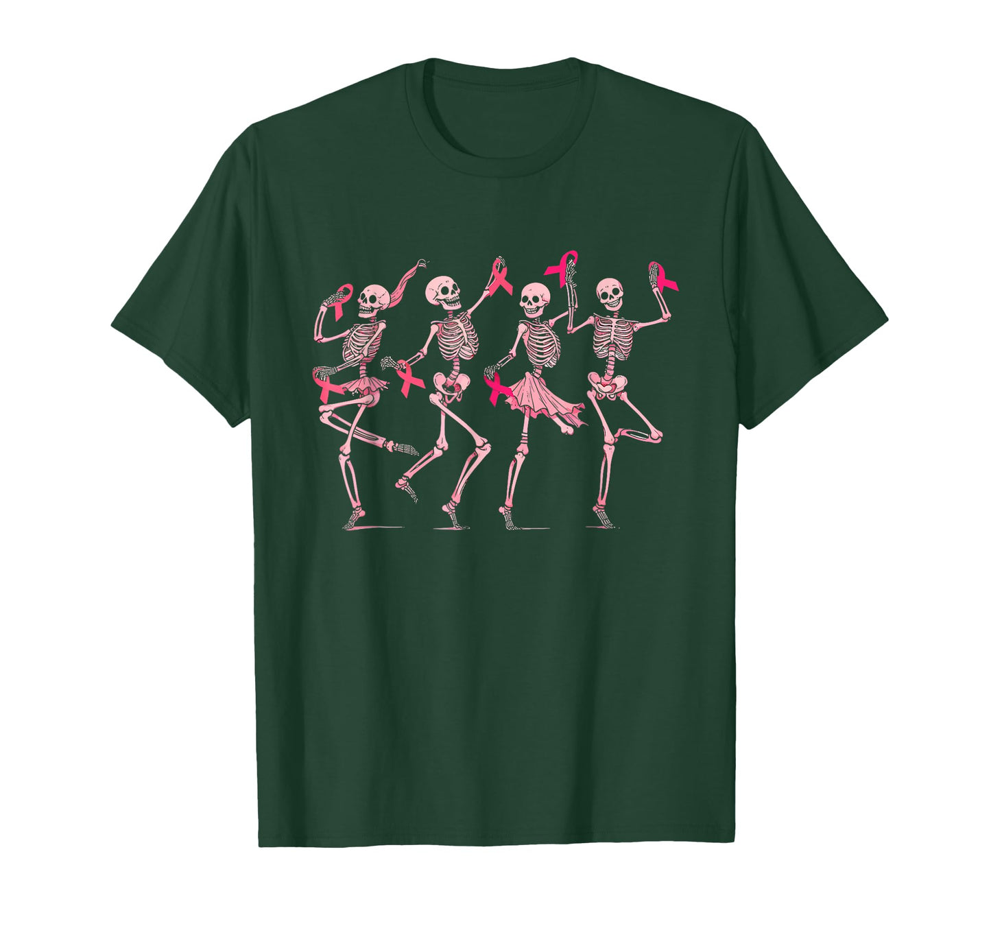 Skeleton Dancing Pink Ribbon Breast Cancer Awareness Support T-Shirt