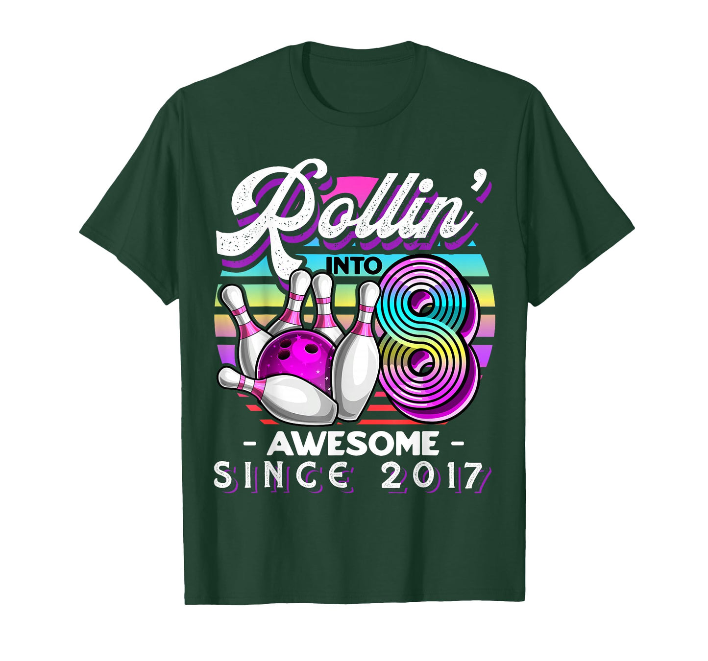 Bowling Party Rollin' 8 Awesome 2017 8th Birthday Girls T-Shirt