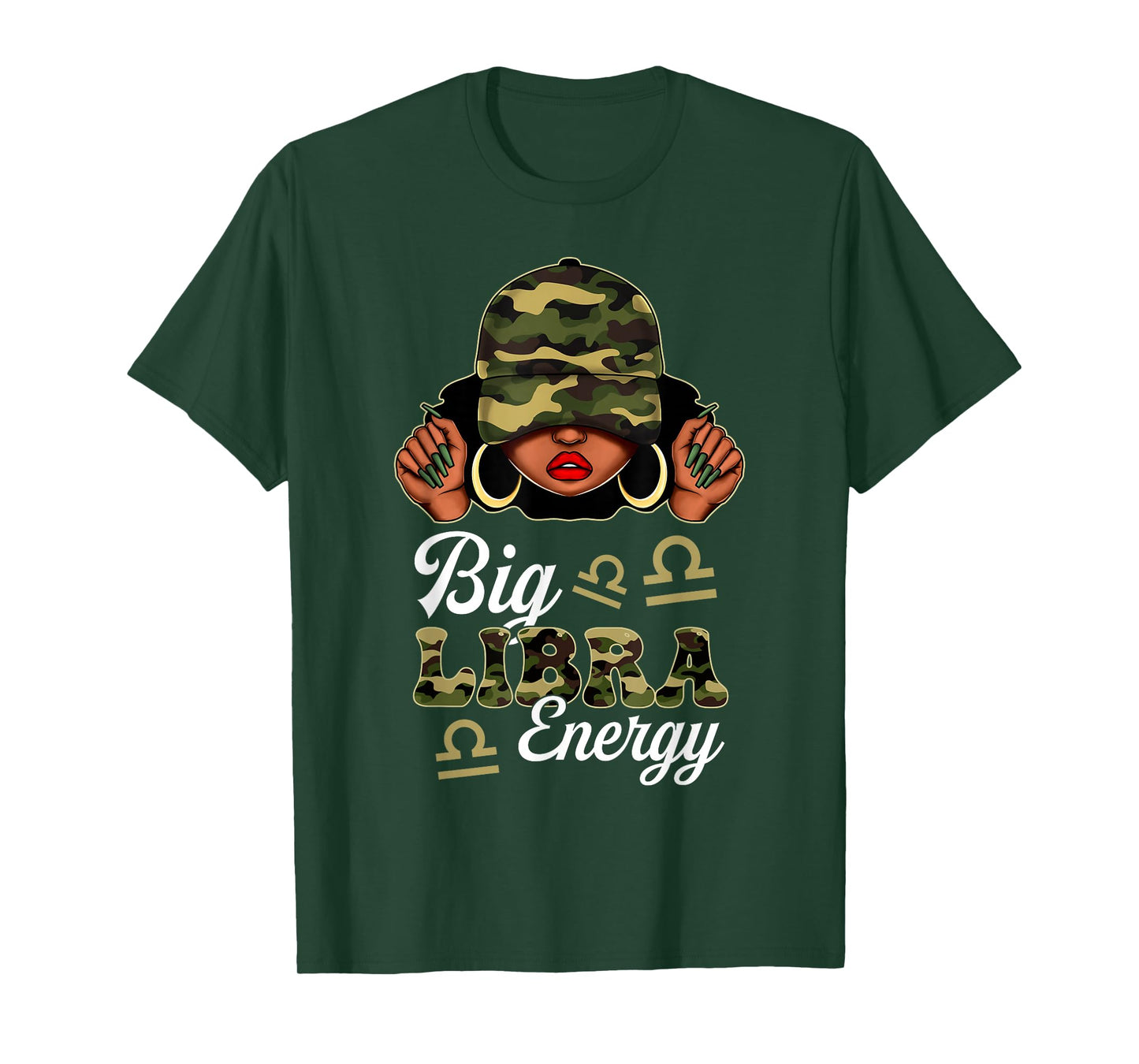 Big Libra Energy Black Woman Camouflage Zodiac Sign T-Shirt