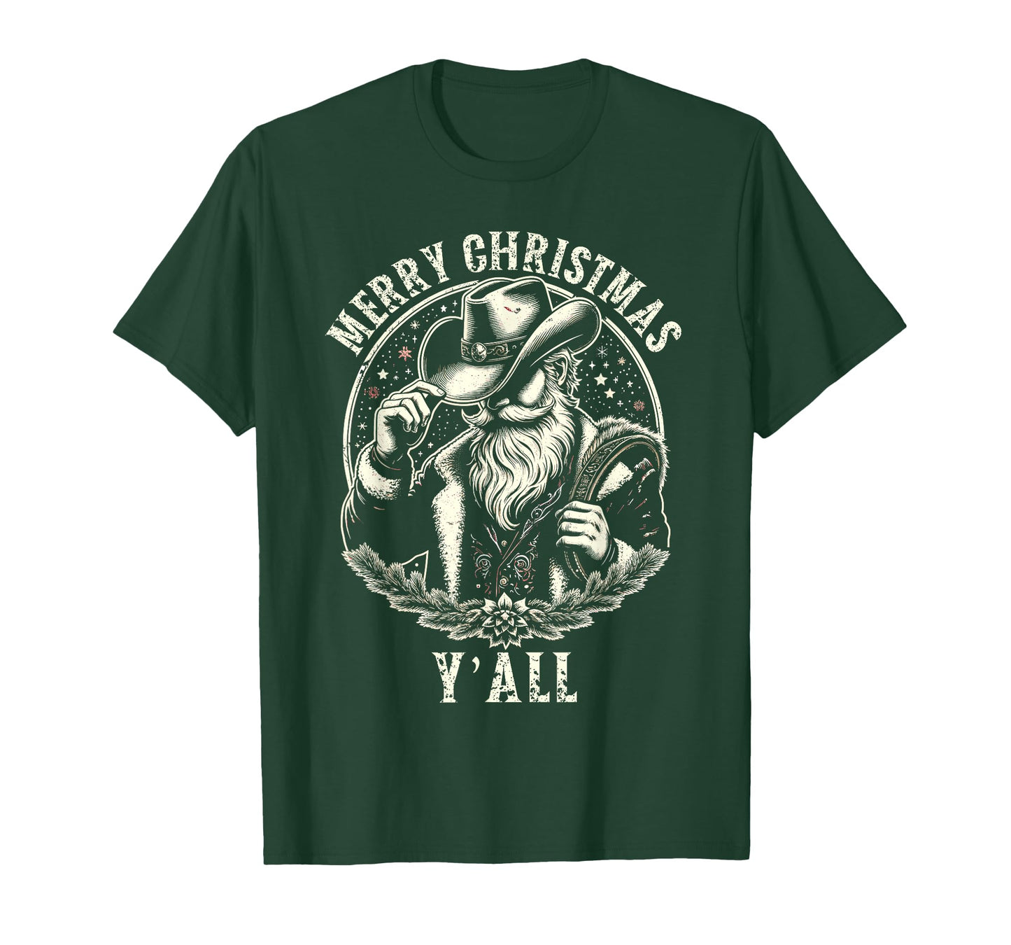 Cowboy Santa Claus Merry Christmas Y'all Western Country T-Shirt