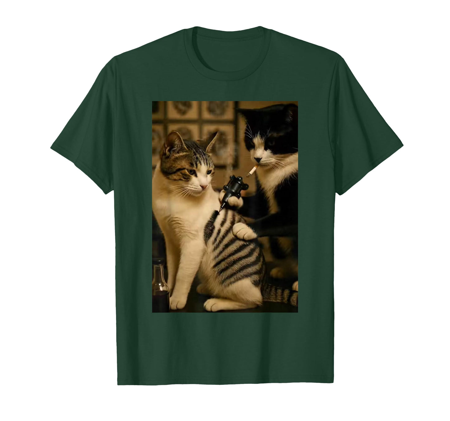 Vintage Cigarette Cat Smoking Tattoo Inked Artist Funny Meme T-Shirt