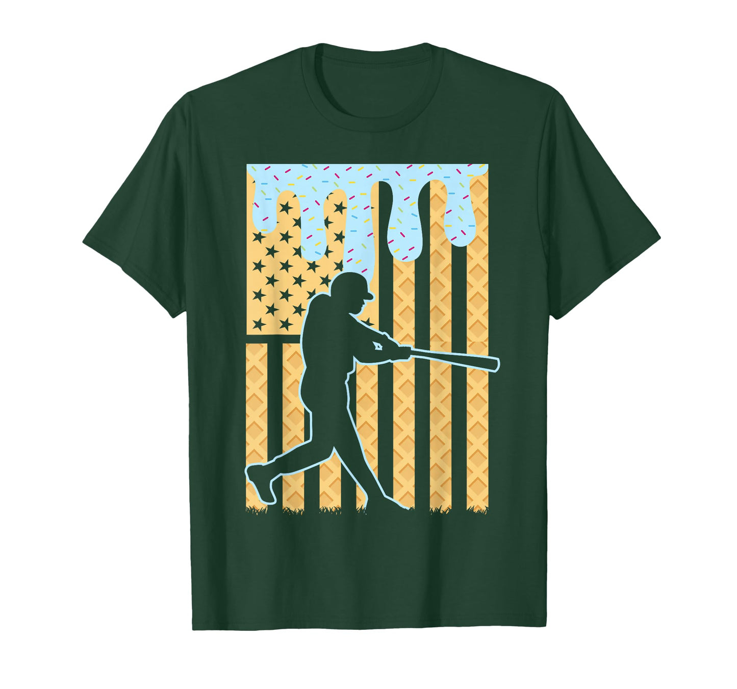 Baseball Drip Boys Dripping Ice Cream Baseball American Flag T-Shirt