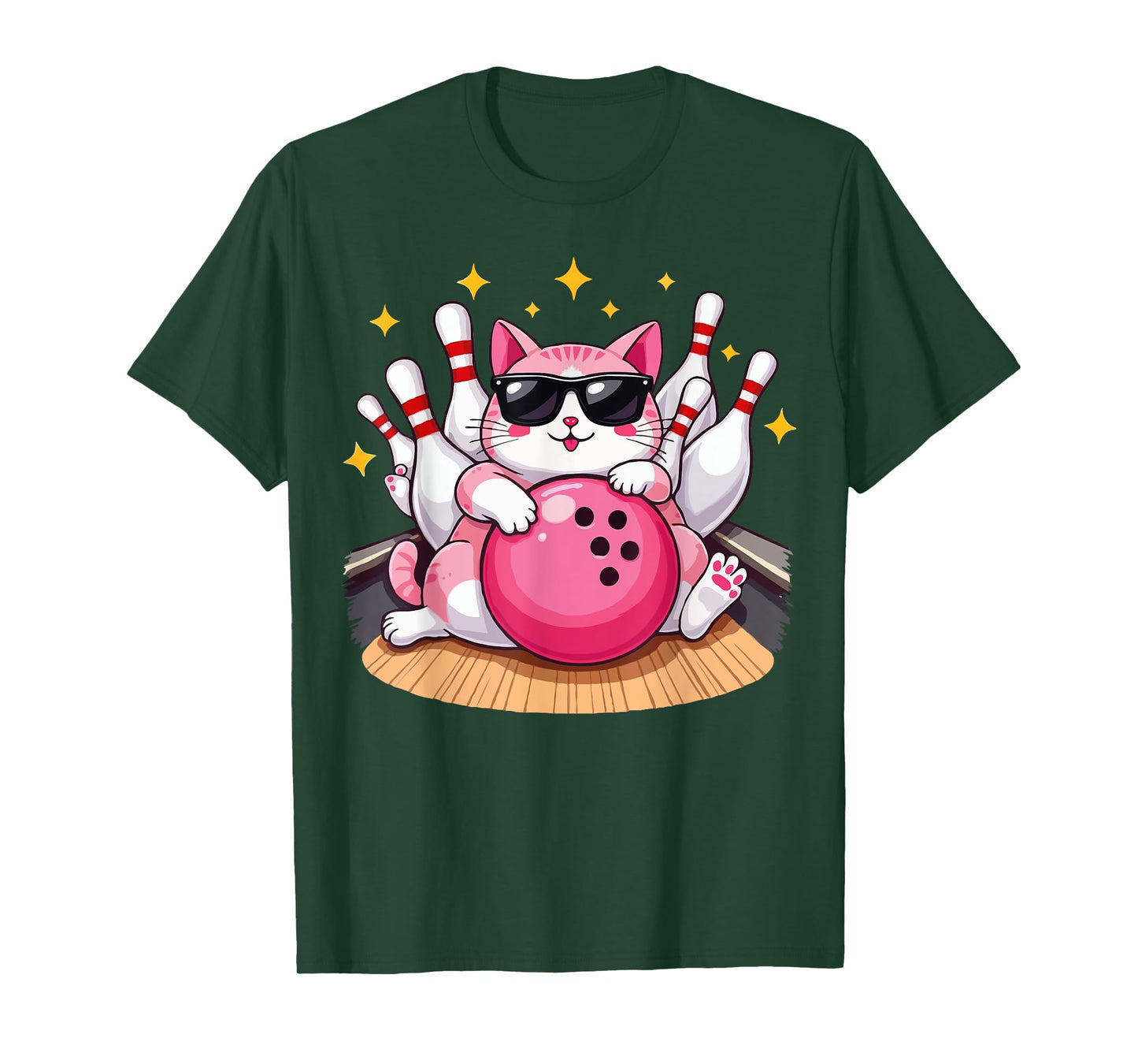 Cute Cat With Sunglasses Cat Playing Bowling For men women T-Shirt