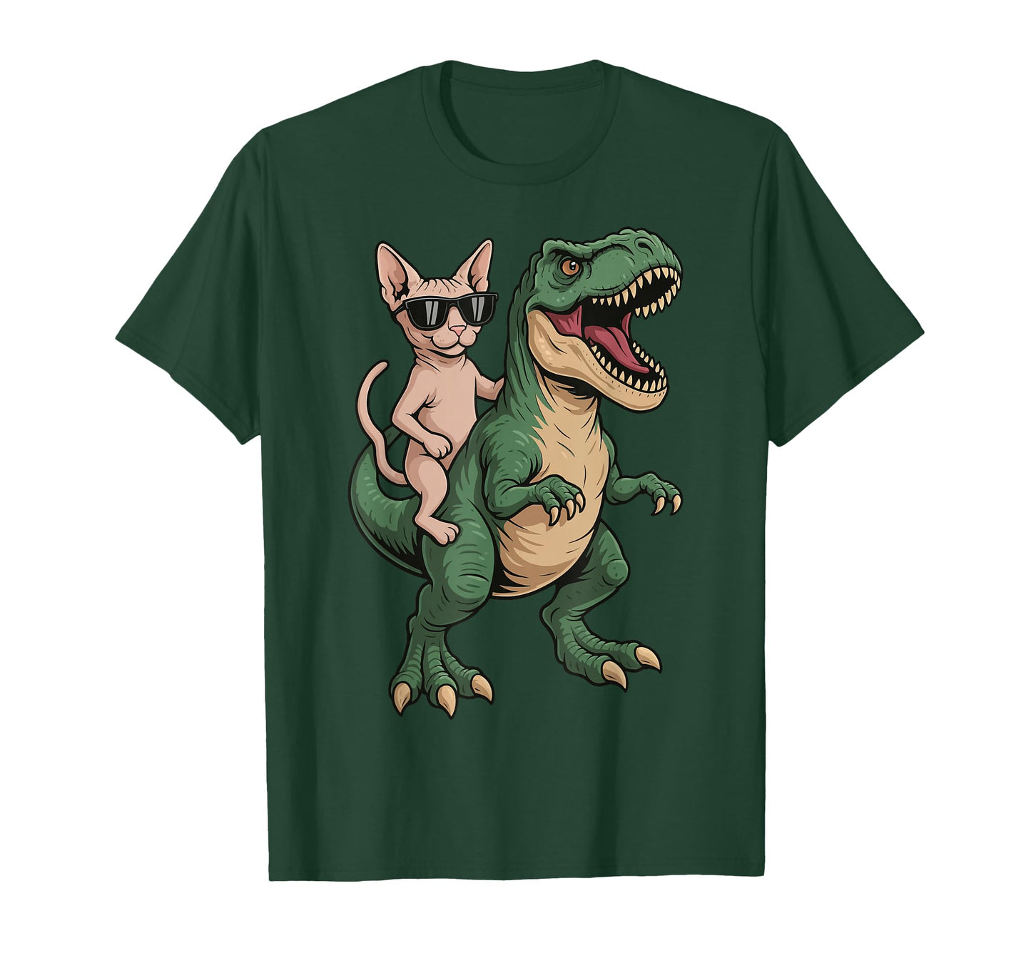 Sphynx Cat Riding T-Rex T-Shirt