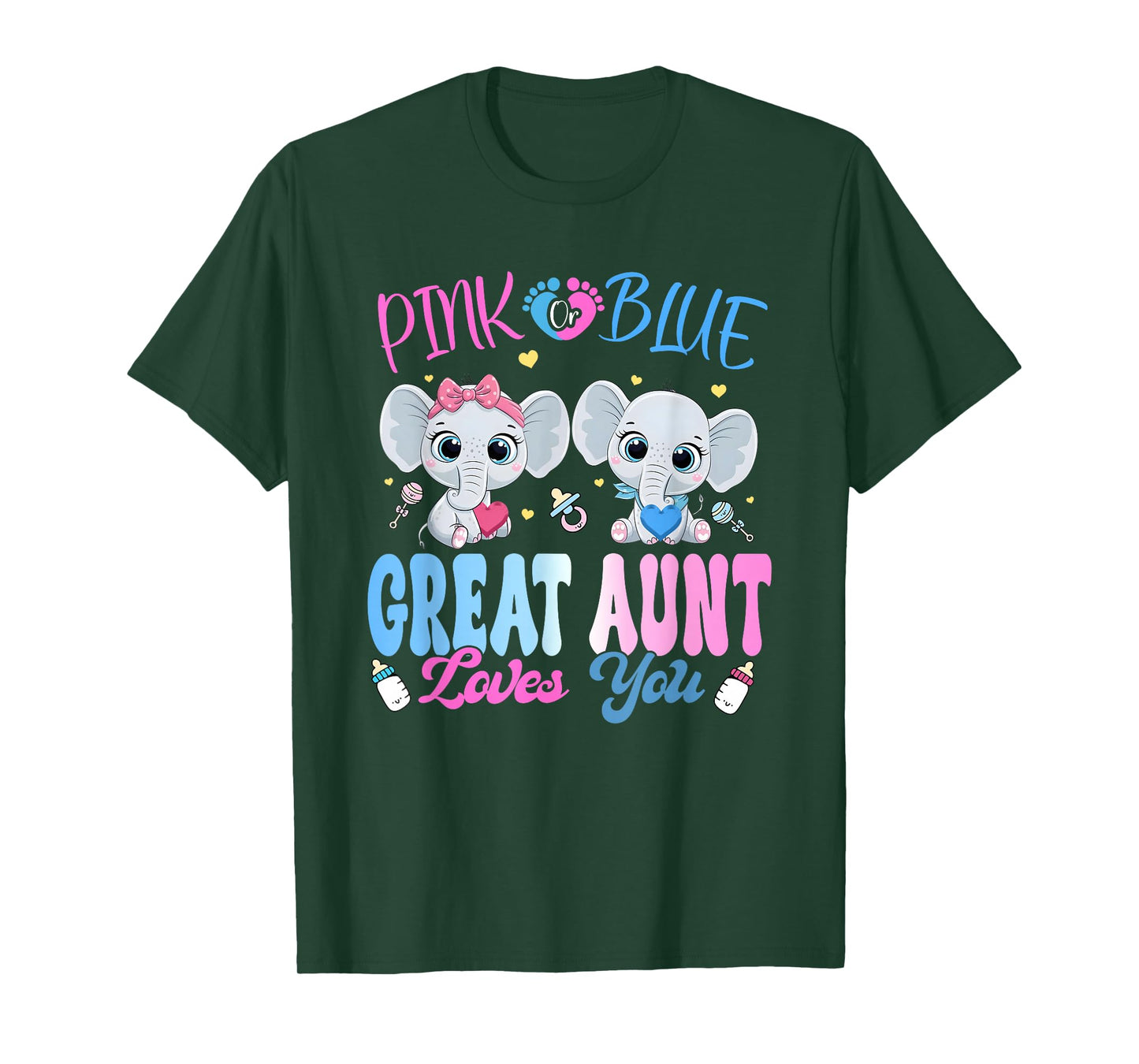 Pink or Blue Great Aunt Loves You Gender Reveal Elephant T-Shirt