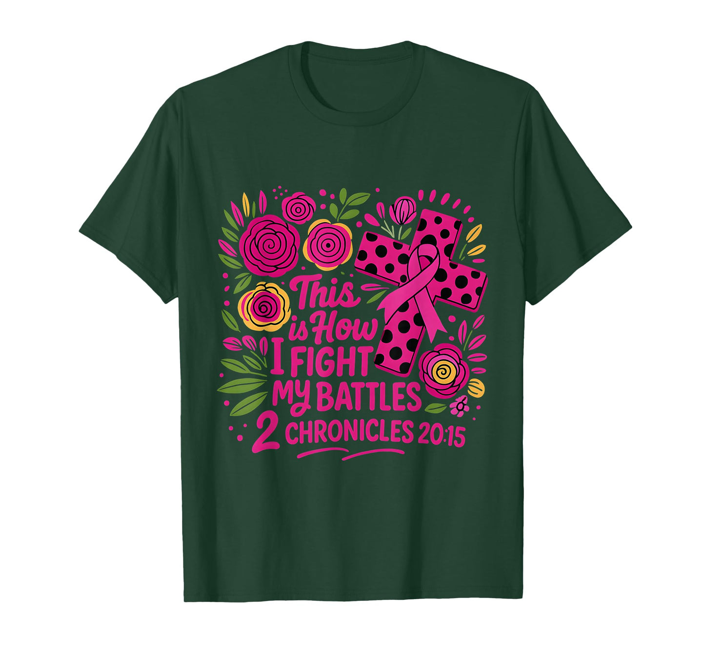 Faith Cross Ribbon Floral Design Inspirational Scripture T-Shirt