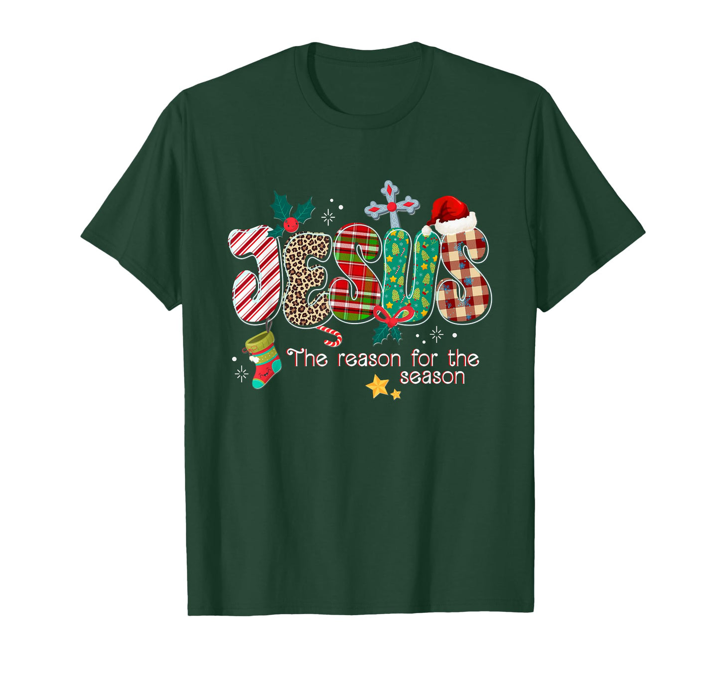 Jesus for The Season Christmas Buffalo Plaid Christian Cross T-Shirt