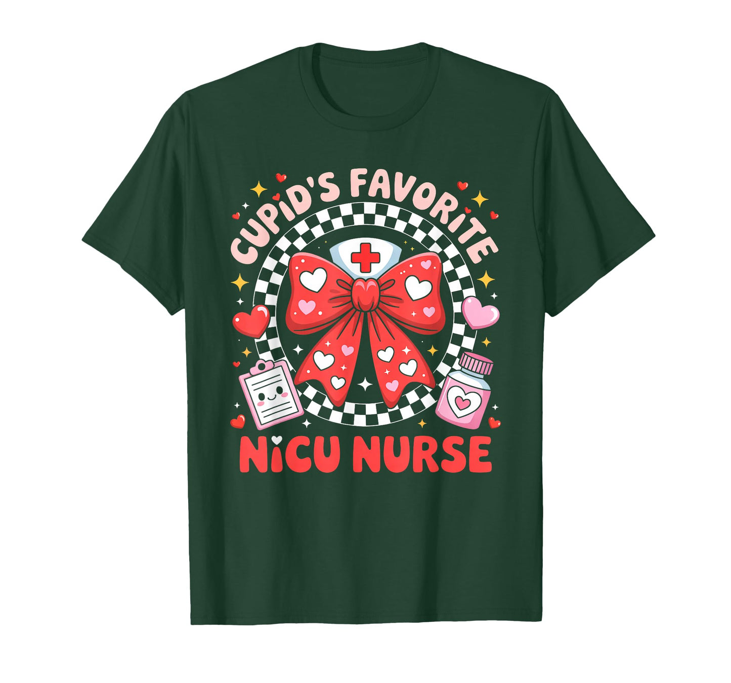Cupids Favorite NICU Nurse Valentine Coquette Bow Girl Women T-Shirt