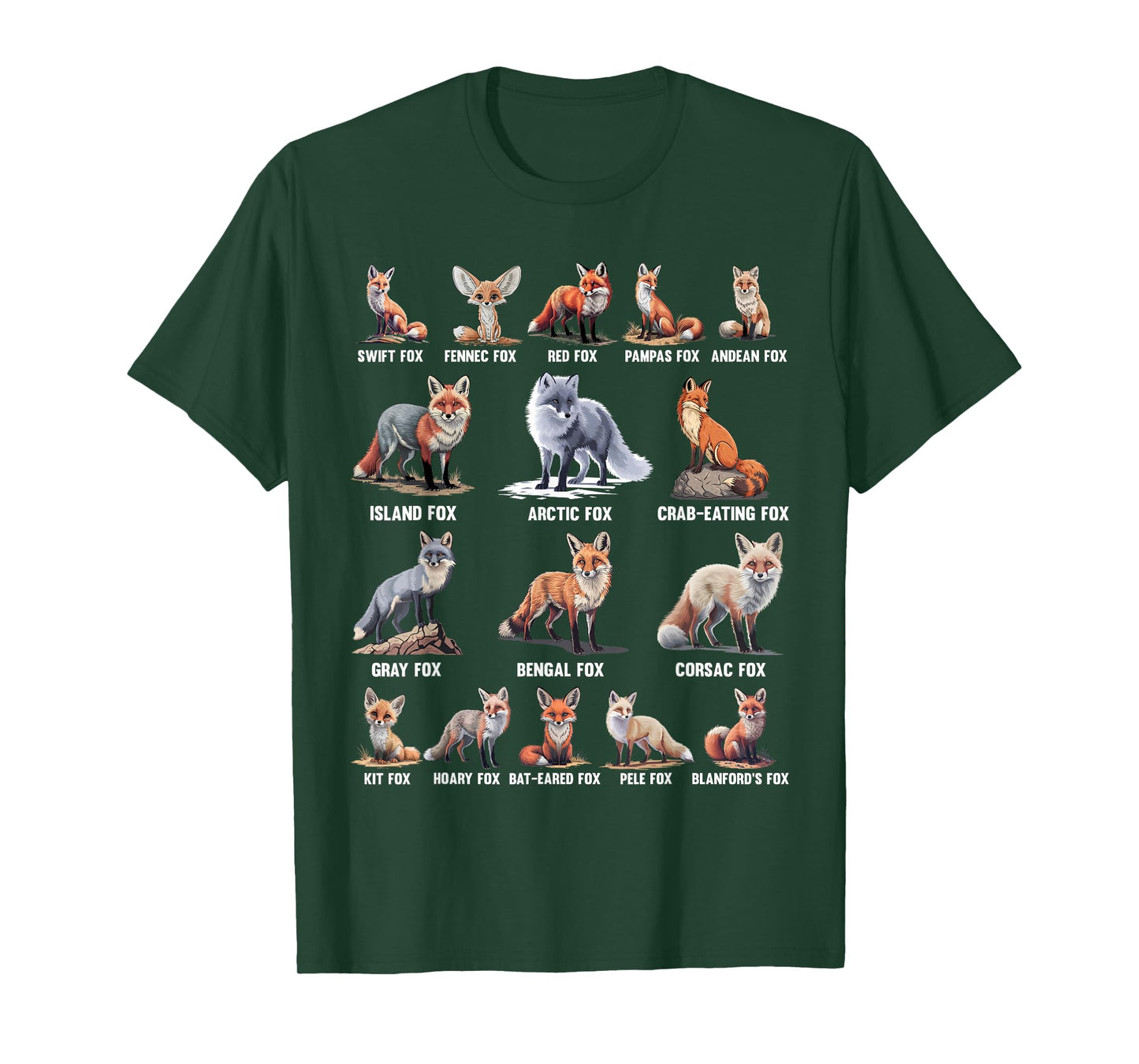 Foxes Of The World Funny Fox Animals Educational T-Shirt