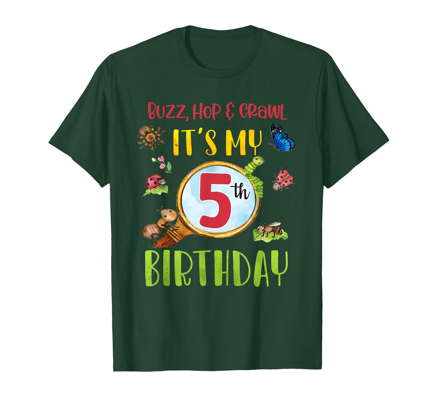 Buzz Hop & Crawl It's My 5th Birthday Bug Insects Themed T-Shirt