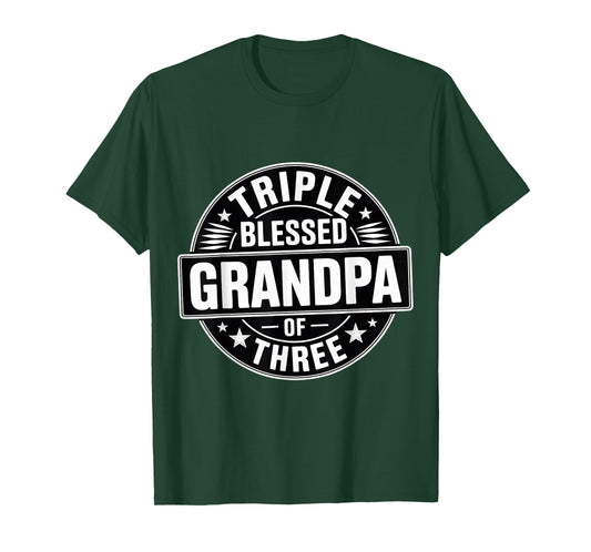 Triple Blessed Grandpa of Three Proud Grandfather - T-Shirt