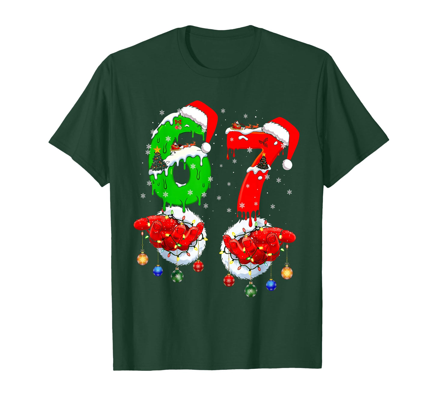 Funny Six Seven 67 Meme 6 7 Christmas Santa Hand Boys Teen T-Shirt