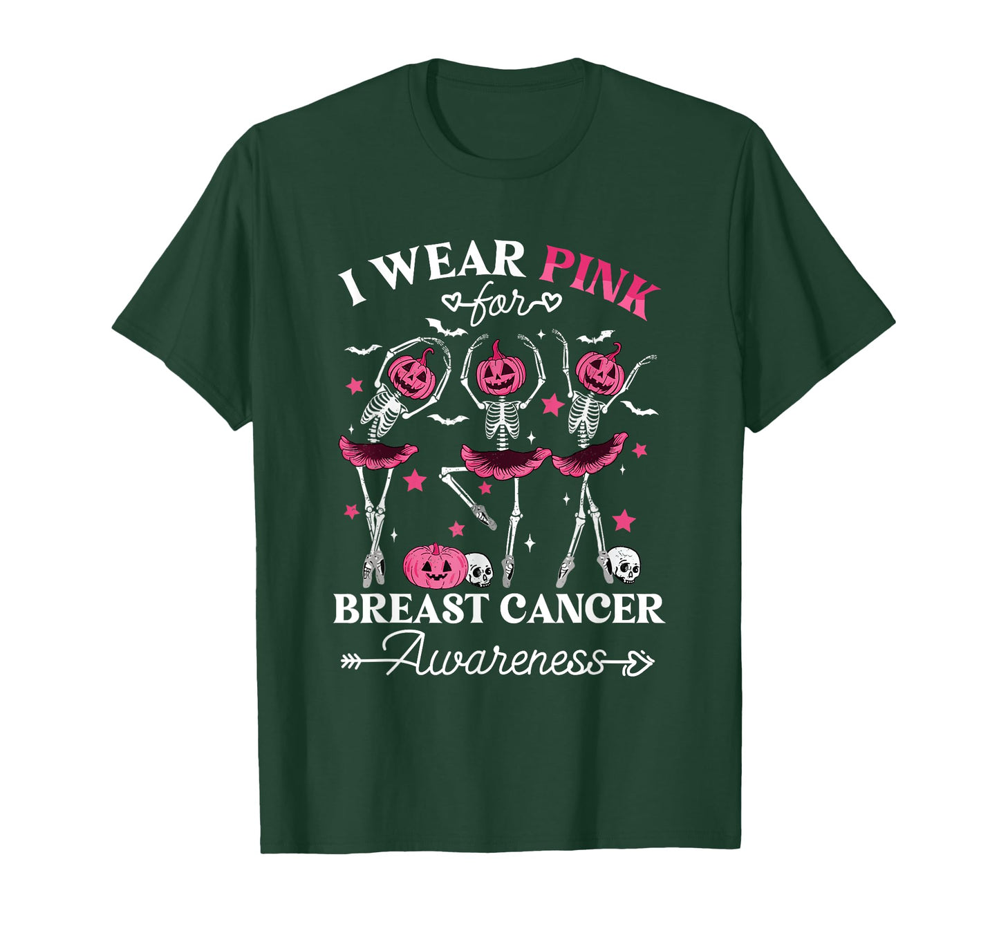 Skeleton Halloween I Wear Pink for Breast Cancer Awareness T-Shirt