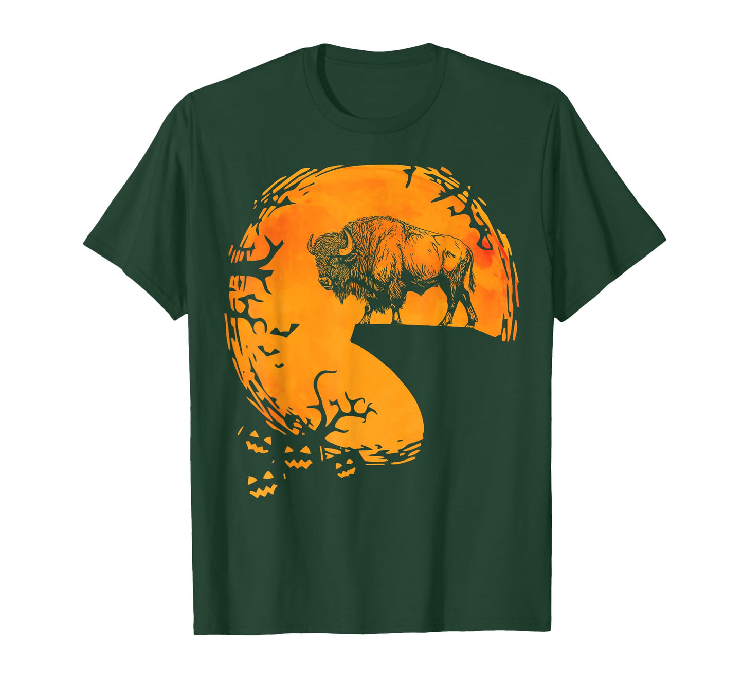 Funny Buffalo Halloween Moon Silhouette Spooky Bison Lover T-Shirt