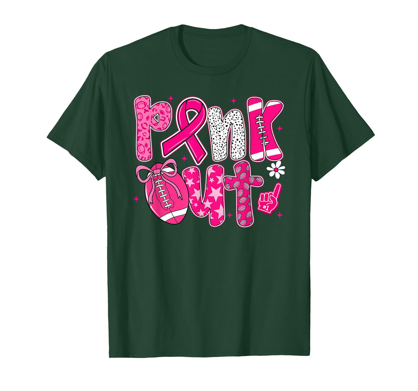Pink Out Football Pink Coquette Bow Breast Cancer Awareness T-Shirt