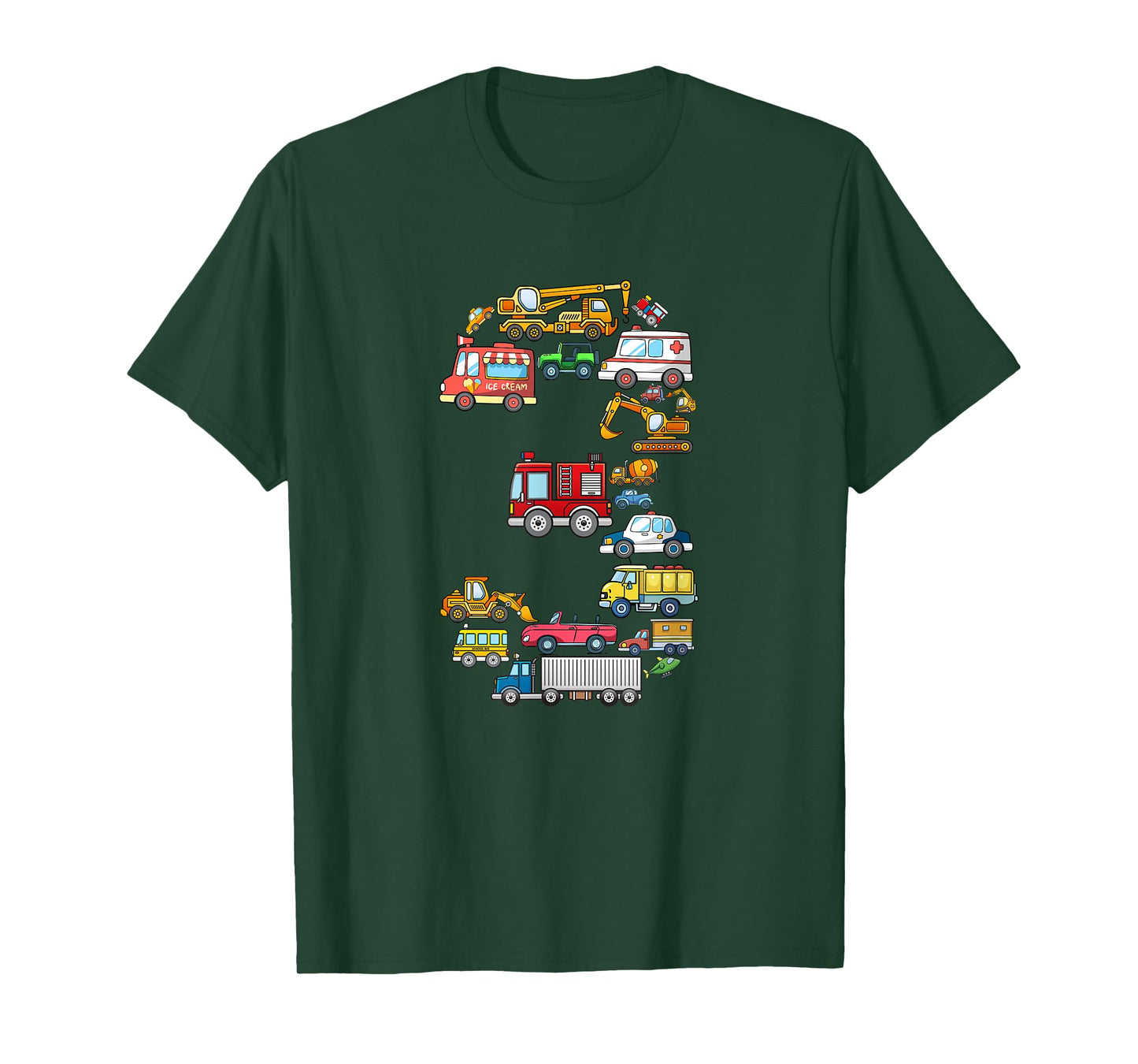 3rd Birthday 3 Year Old Transportation Cars Fire Truck T-Shirt