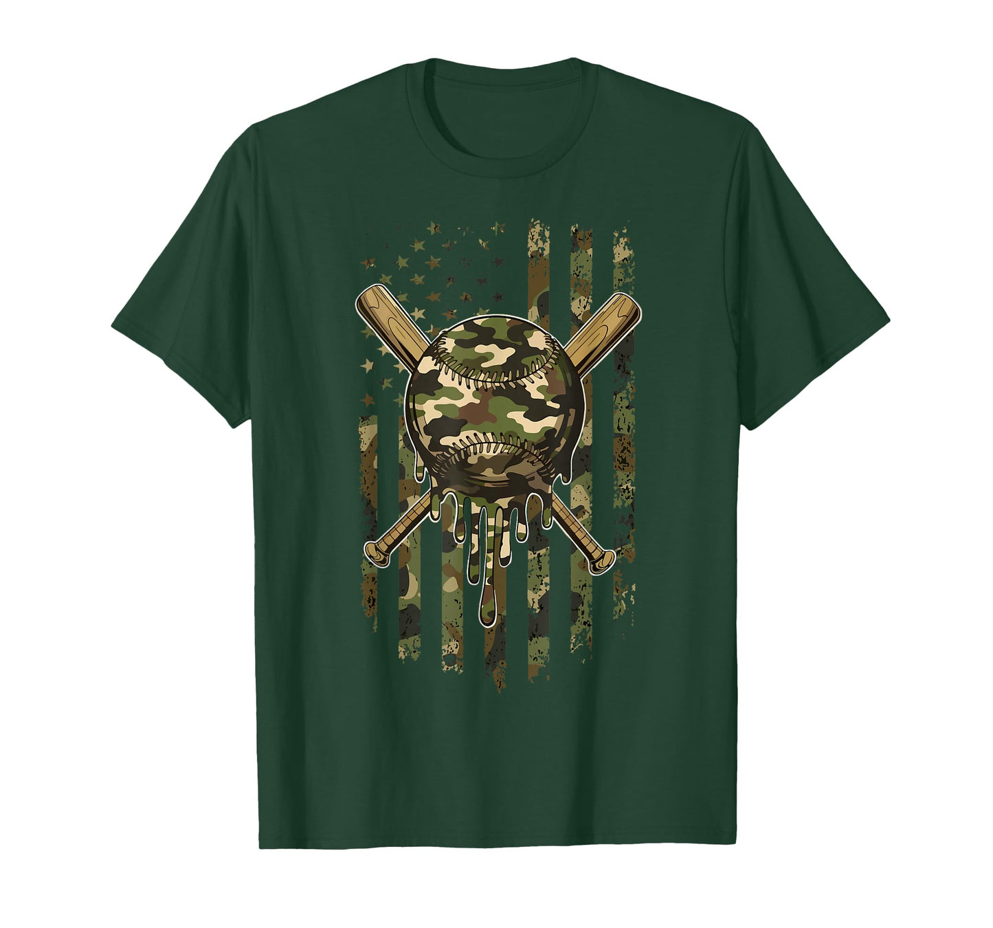 Ice Cream Baseball Drip for Boys Camo USA Flag Camouflage T-Shirt