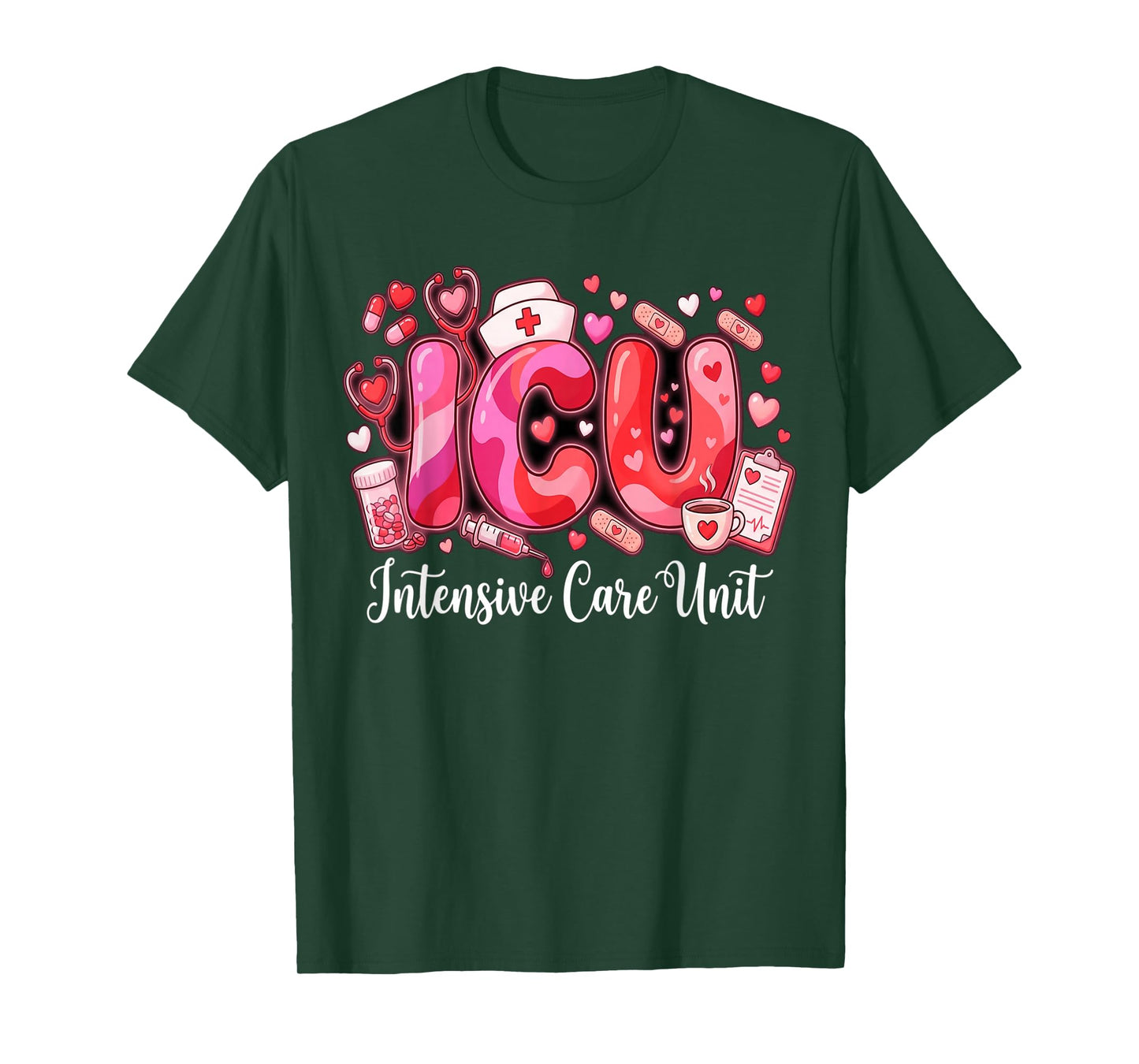 Cute Hearts ICU Valentine Nurse Valentines Day Shirt Nurses T-Shirt