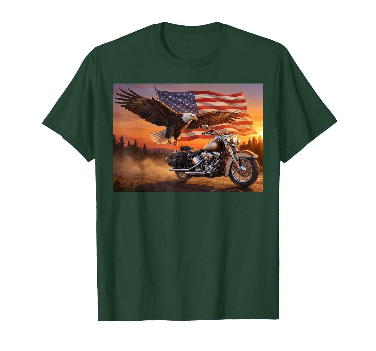 American Flag Motorcycle USA Flag Biker Retro T-Shirt