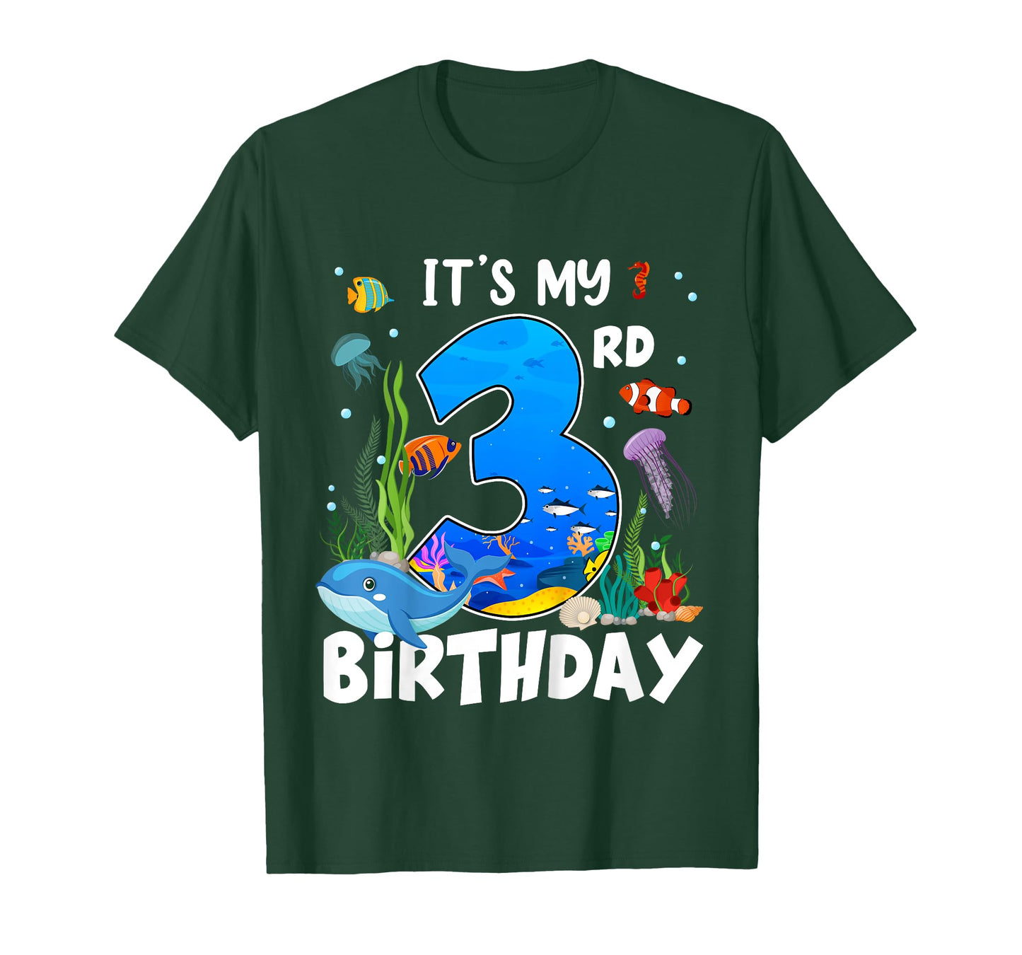 3 Year Old Ocean Life Whale Dolphin Shark 3rd Birthday T-Shirt