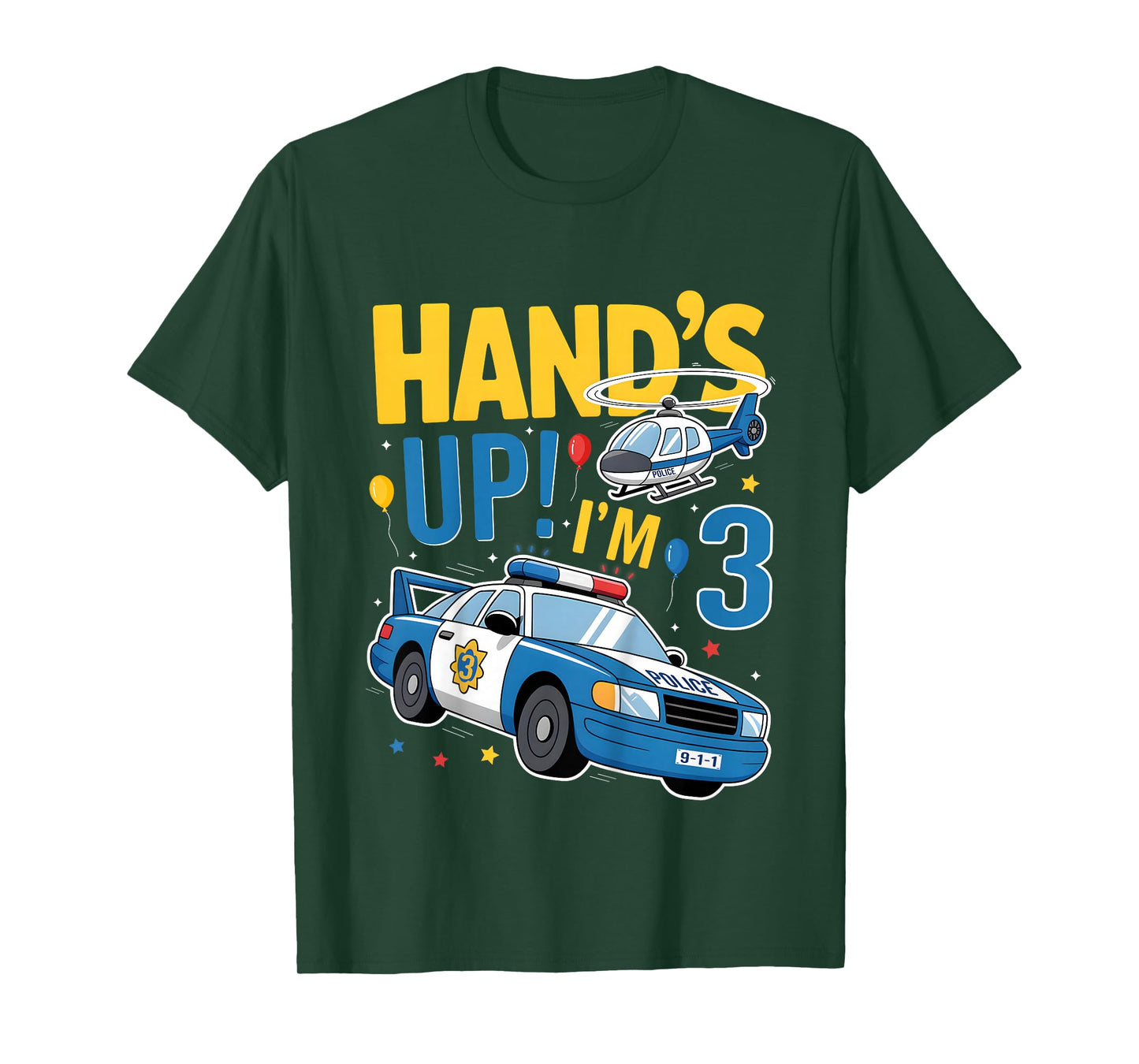 Police 3rd Birthday Boy Girl 3 Year Old Policeman Police Car T-Shirt