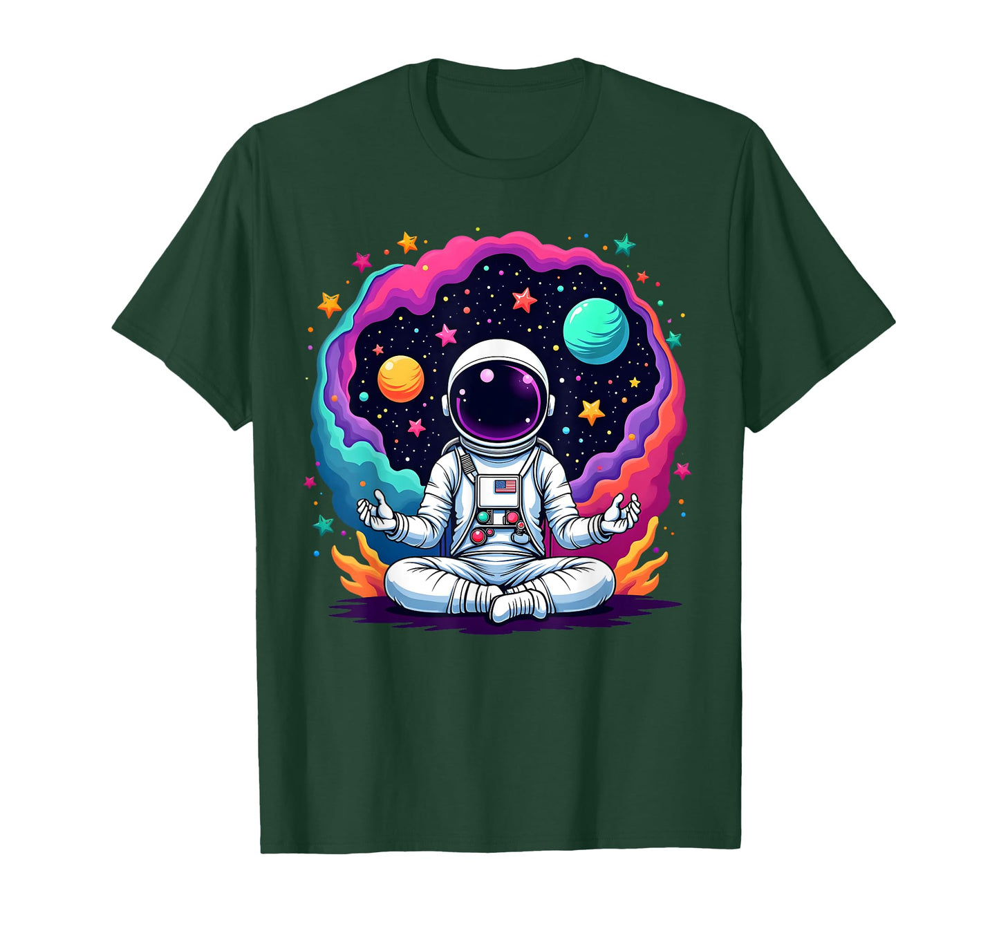 Funny Astronaut Yoga Meditation Planets Science Space T-Shirt