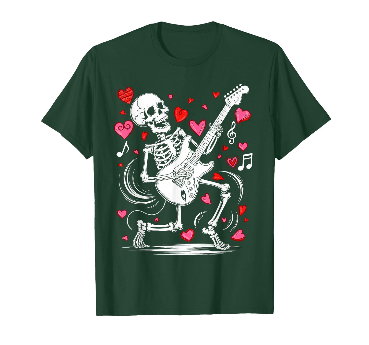 Funny Valentine Skeleton Playing Guitar Rock and Roll T-Shirt