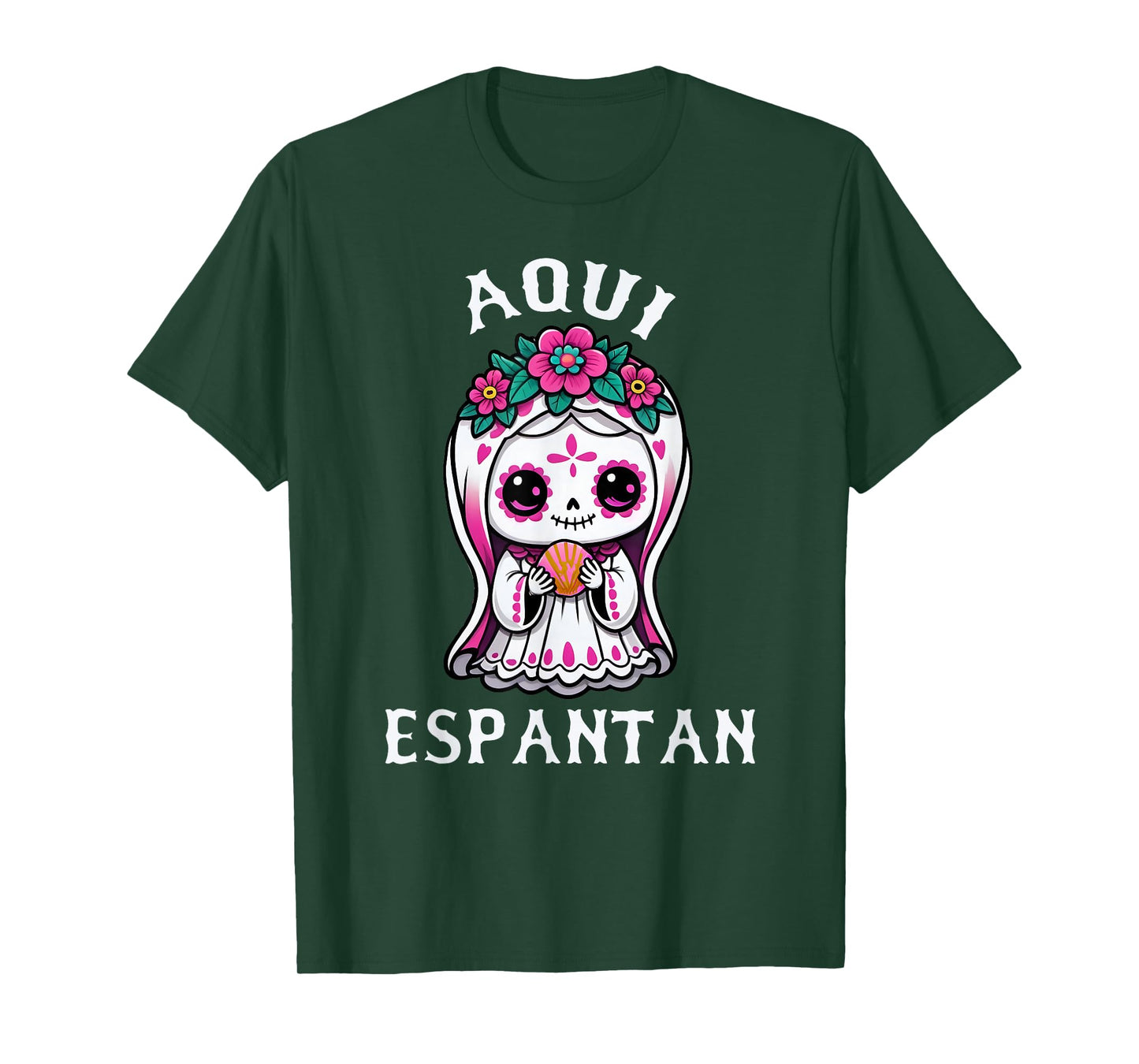 Aqui Espantan Ghost Pan Dulce Spanish Halloween Mexican T-Shirt