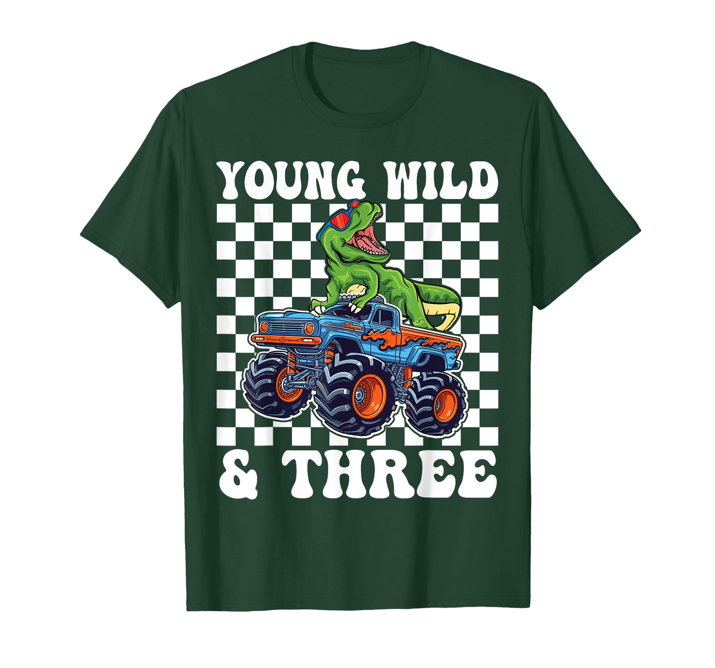 3rd Birthday Monster Truck Young Wild And Three 3 Year Old T-Shirt
