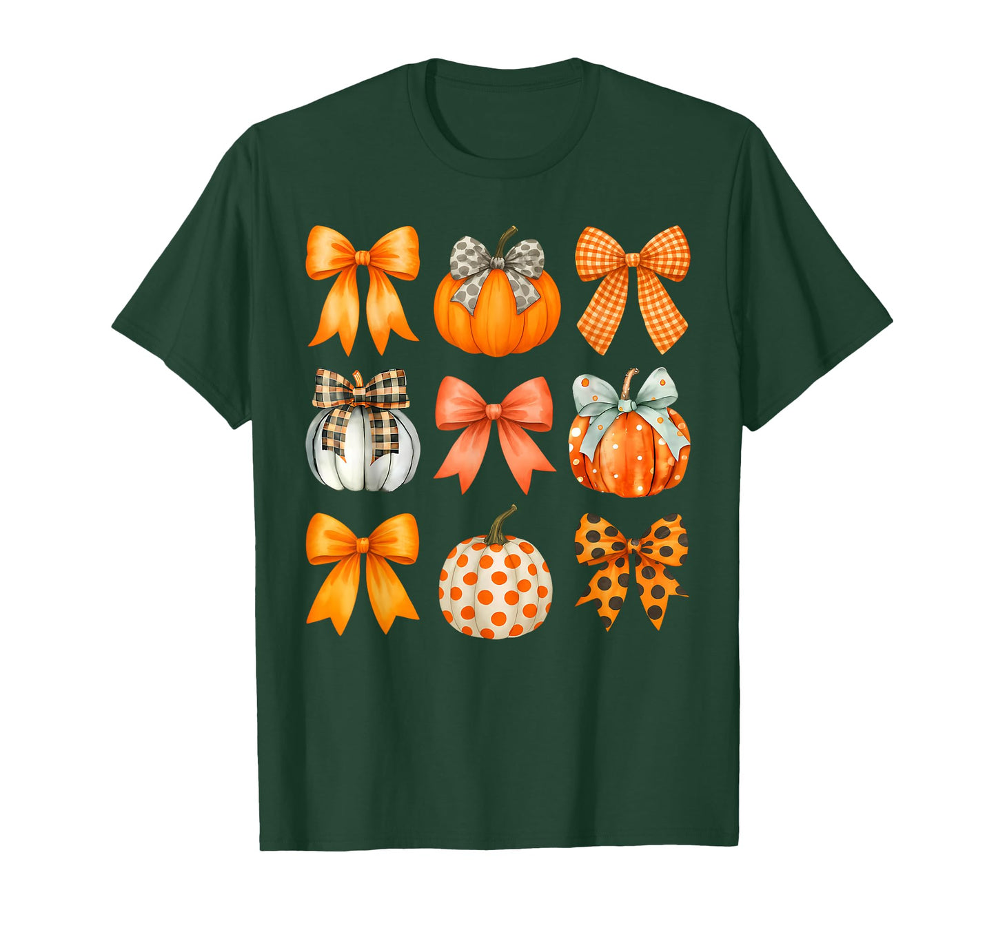 Coquette Bow Pumpkin Season Thanksgiving Autumn Fall Leaves T-Shirt