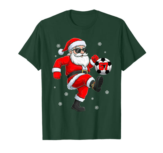 Santa Soccer Ball Sports Christmas Soccer Player Men Boys T-Shirt